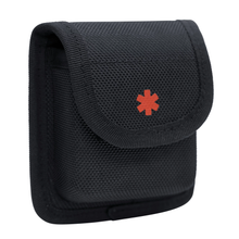 Load image into Gallery viewer, Black MOLLE Narcan Nasal Spray pouch with a red star of life emblem on a white background