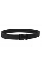 Load image into Gallery viewer, A black tactical belt with a quick-release plastic buckle, displayed horizontally against a plain white background.